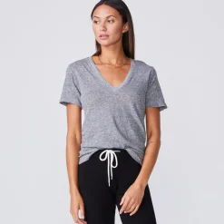 MONROW Fitted V Neck Tee - Color GRANITE Cheap