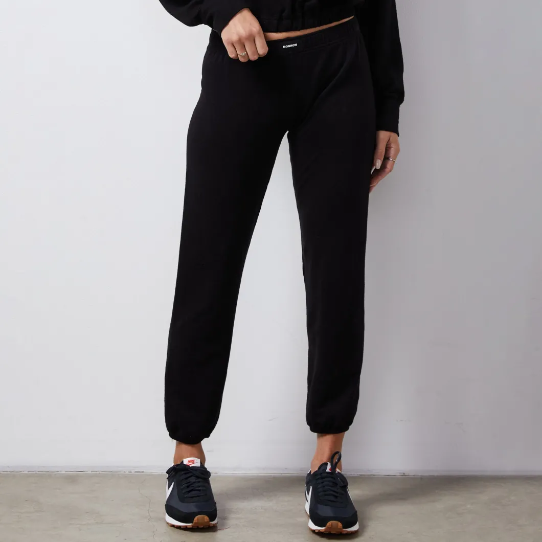 MONROW French Terry Crop Elastic Waist Sweat BLACK Outlet