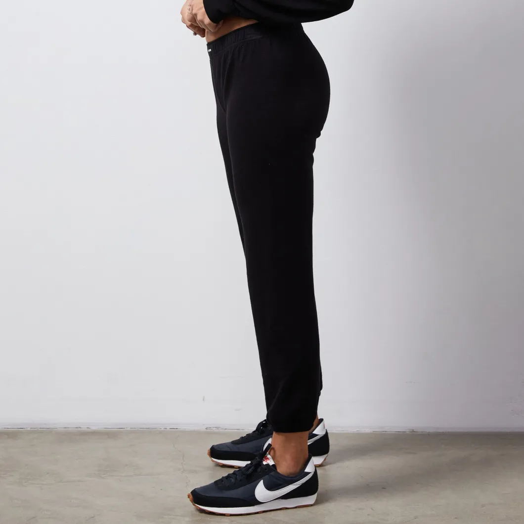 MONROW French Terry Crop Elastic Waist Sweat BLACK Outlet