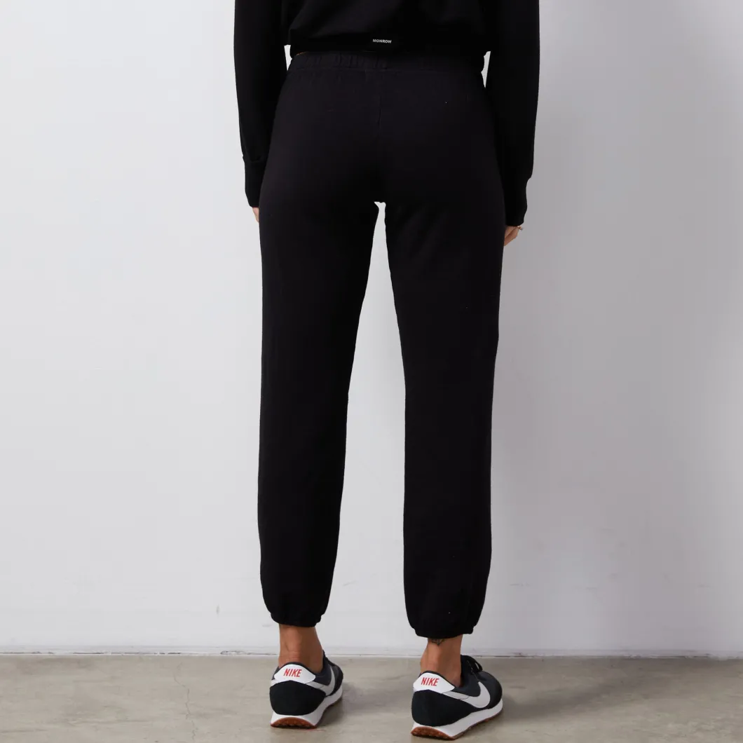 MONROW French Terry Crop Elastic Waist Sweat BLACK Outlet