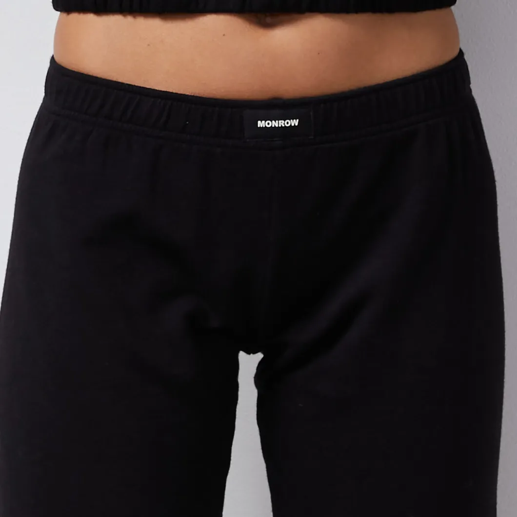 MONROW French Terry Crop Elastic Waist Sweat BLACK Outlet