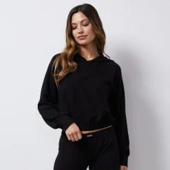 MONROW French Terry Crop Hoody BLACK Online