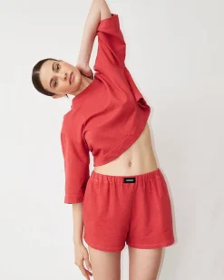 MONROW French Terry Gym Short CHERRY Hot