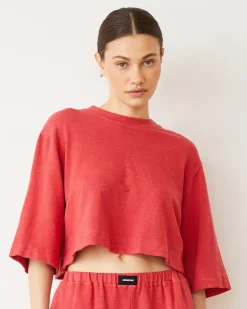 MONROW French Terry Oversized Tee CHERRY Fashion