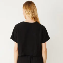 MONROW Gauze V Neck Mini Top BLACK Fashion
