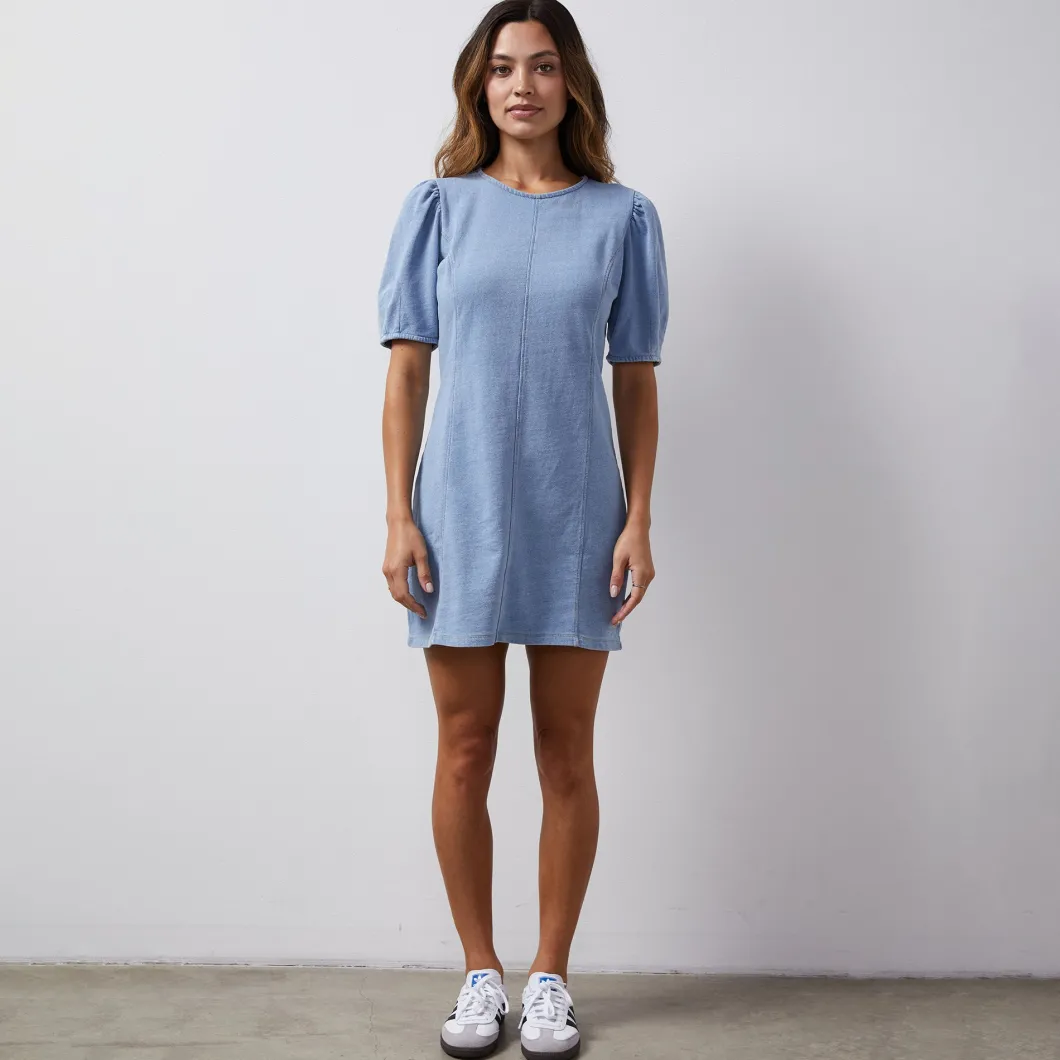 MONROW Indigo French Terry Seamed Dress LIGHTWASH Fashion