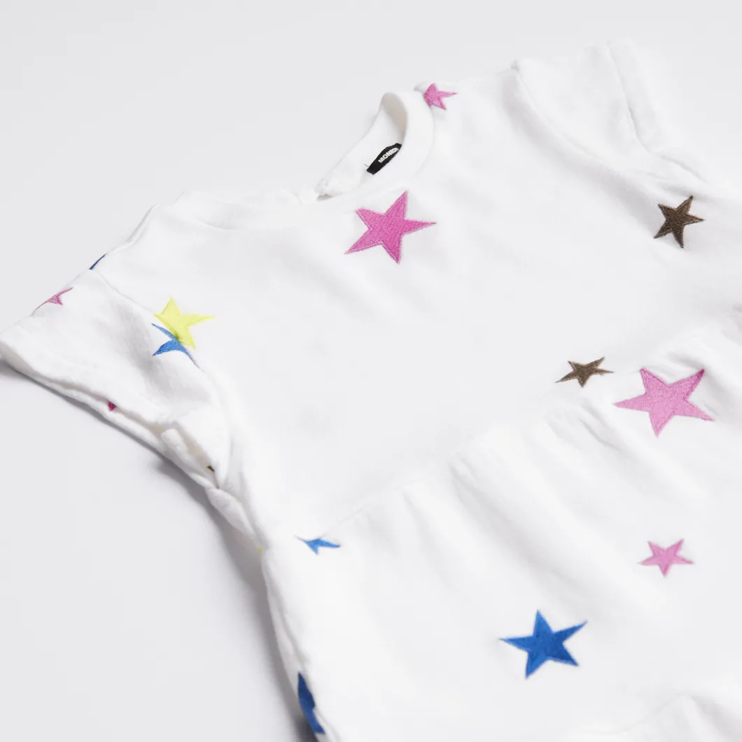 MONROW Kids Embroidered Color Stars Ruffle Dress NATURAL Flash Sale