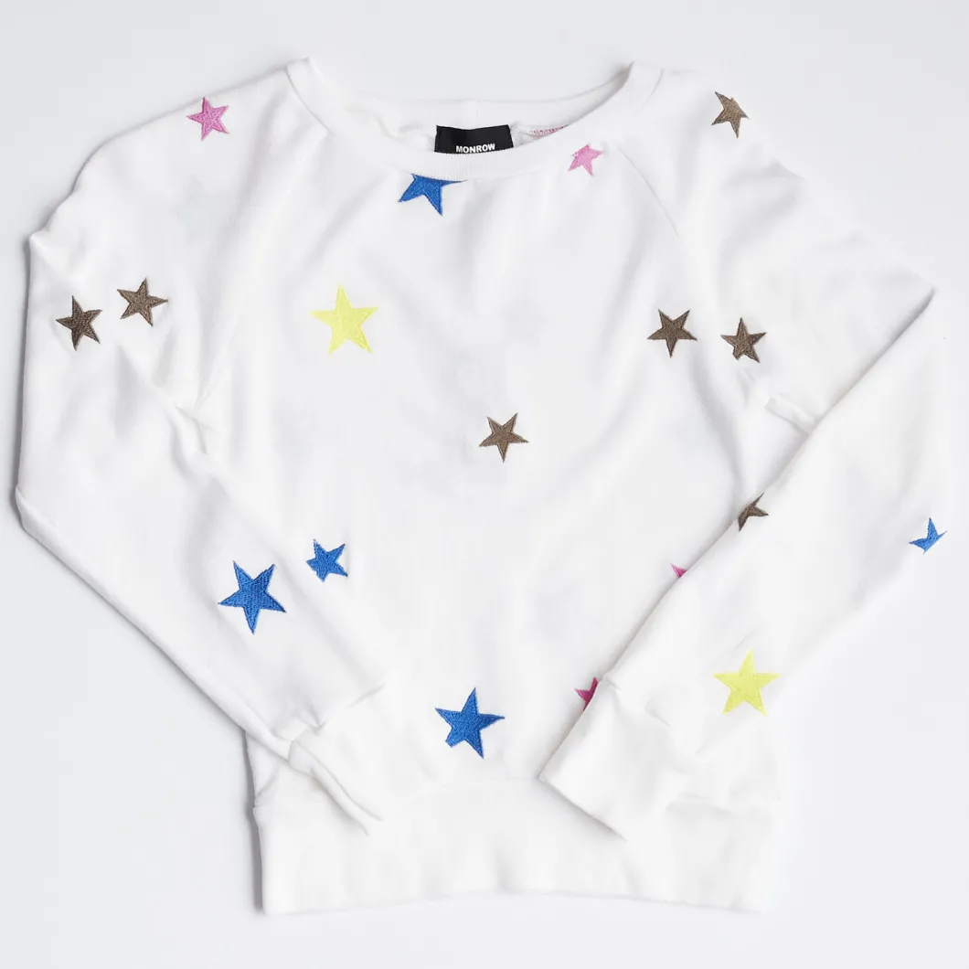 MONROW Kids Embroidered Color Stars Raglan NATURAL Clearance