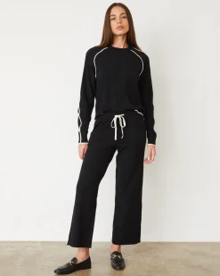 MONROW Lightknit Pant With Contrast Piping BLACK Cheap