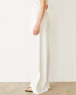 MONROW Linen Wide Leg Pant PEARL Flash Sale