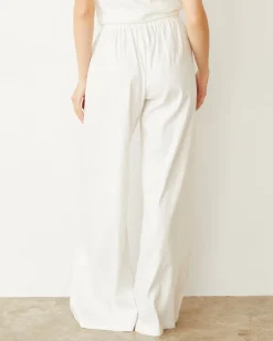 MONROW Linen Wide Leg Pant PEARL Flash Sale