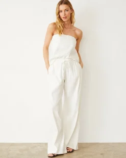 MONROW Linen Wide Leg Pant PEARL Flash Sale