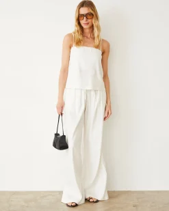 MONROW Linen Wide Leg Pant PEARL Flash Sale