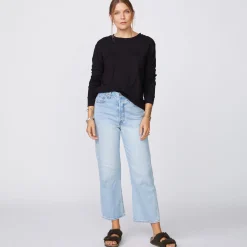 MONROW Long Sleeve Ex-Boyfriend Pocket Crew BLACK Cheap