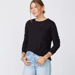 MONROW Long Sleeve Ex-Boyfriend Pocket Crew BLACK Cheap