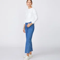 MONROW Long Sleeve Ex-Boyfriend Pocket Crew WHITE Clearance