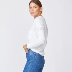 MONROW Long Sleeve Ex-Boyfriend Pocket Crew WHITE Clearance