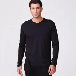 MONROW Long Sleeve Henley BLACK Store