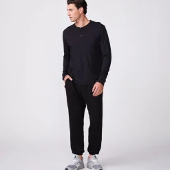 MONROW Long Sleeve Henley BLACK Store