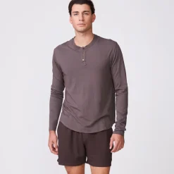 MONROW Long Sleeve Henley COCOA Sale
