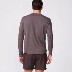 MONROW Long Sleeve Henley COCOA Sale