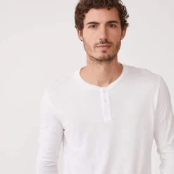 MONROW Long Sleeve Henley WHITE Sale