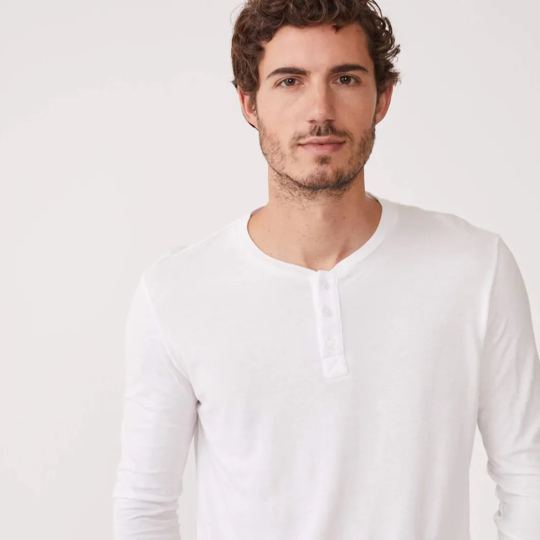 MONROW Long Sleeve Henley WHITE Sale