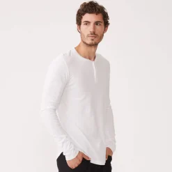 MONROW Long Sleeve Henley WHITE Sale