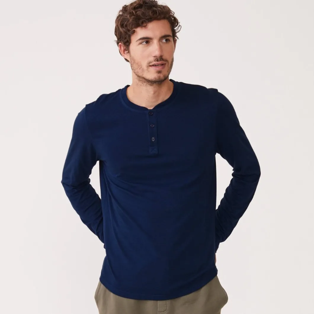 MONROW Long Sleeve Henley NAVYBLUE Flash Sale