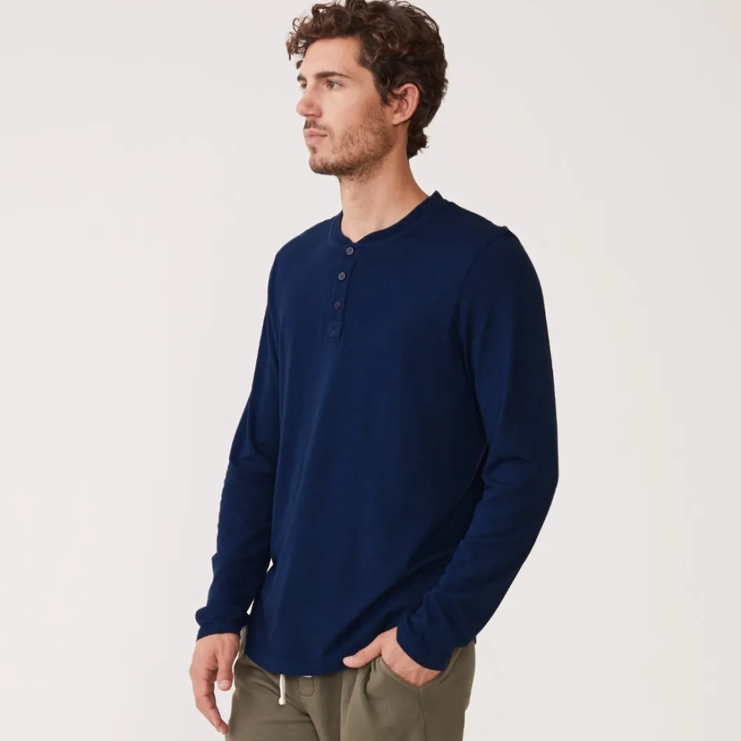 MONROW Long Sleeve Henley NAVYBLUE Flash Sale