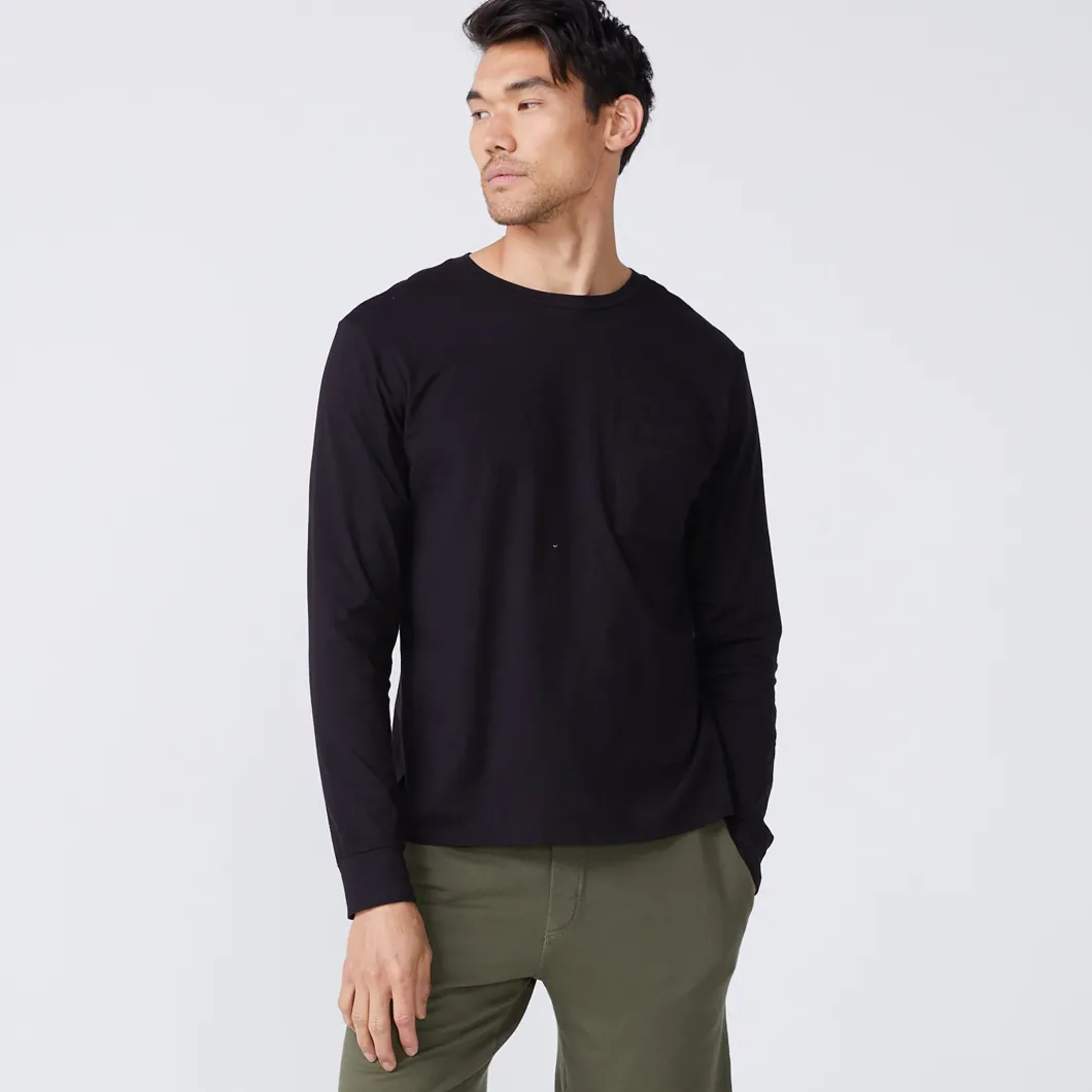 MONROW Long Sleeve Pocket Crew BLACK Hot