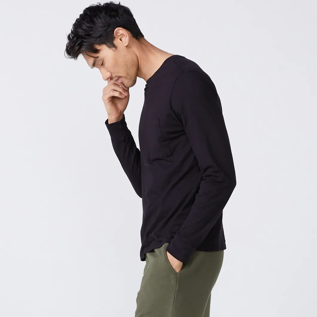 MONROW Long Sleeve Pocket Crew BLACK Hot