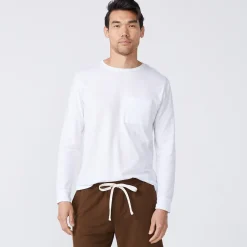 MONROW Long Sleeve Pocket Crew WHITE Fashion
