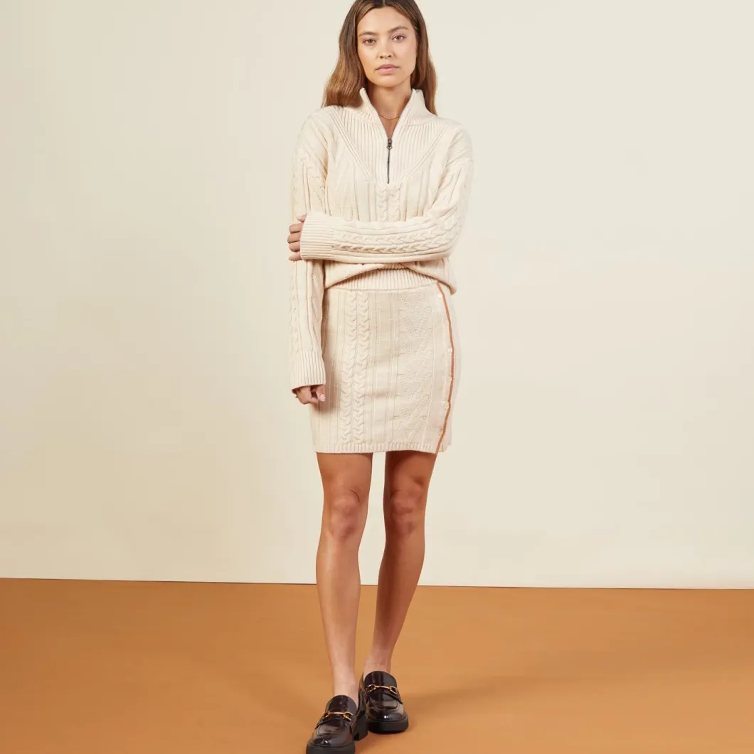 MONROW Merino Cable Knit Half Zip OFFWHITE Fashion