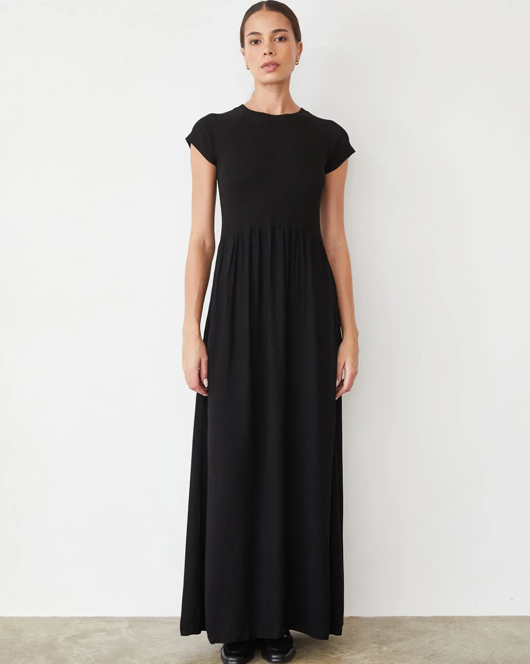 MONROW Mix Media Maxi Dress BLACK Discount