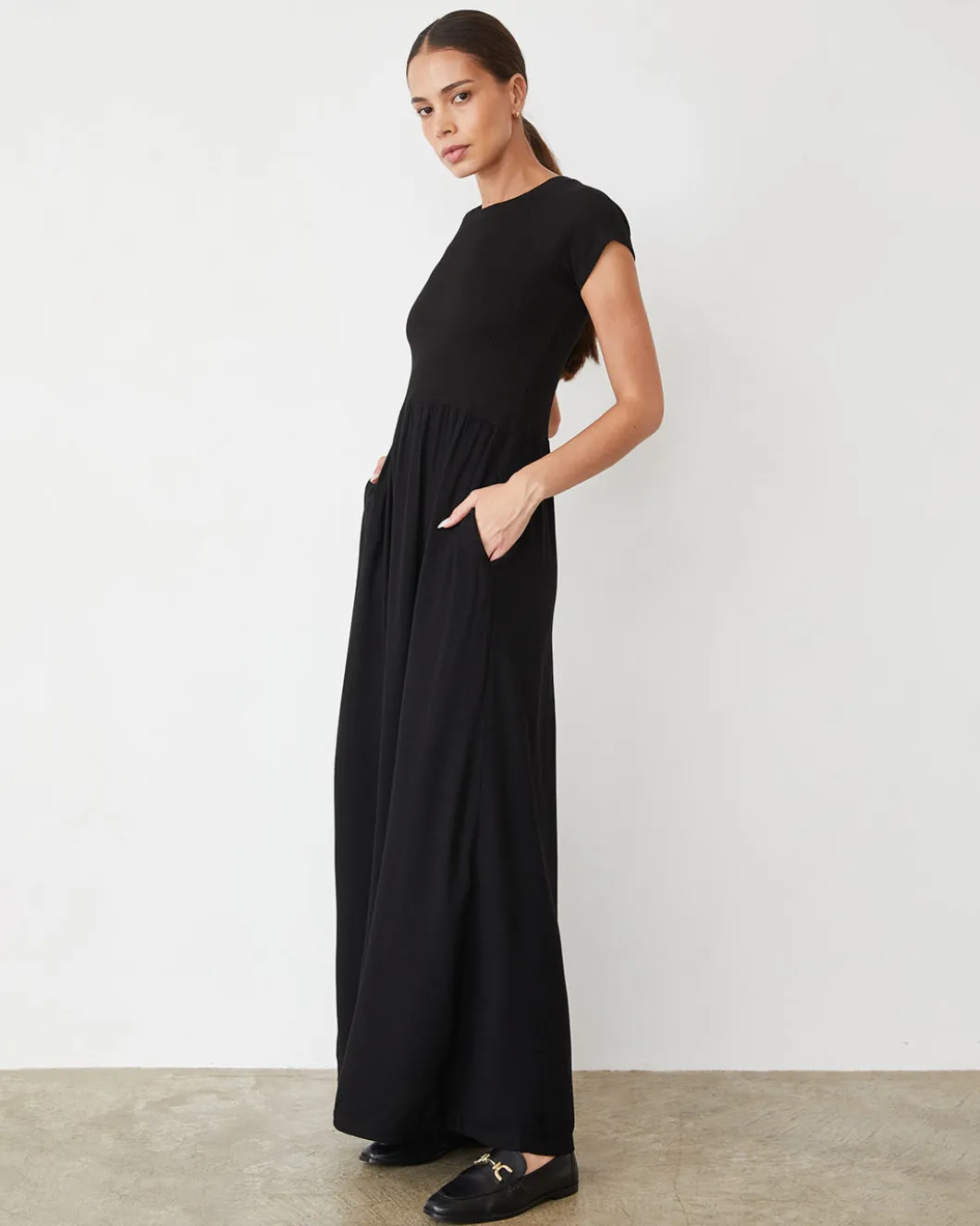 MONROW Mix Media Maxi Dress BLACK Discount
