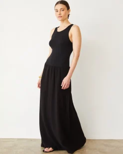 MONROW Mix Media Tank Maxi Dress BLACK Cheap