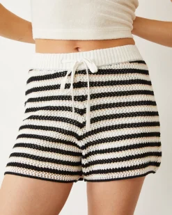 MONROW Open Knit Sweater Short IVORY/BLACK/DUSK New