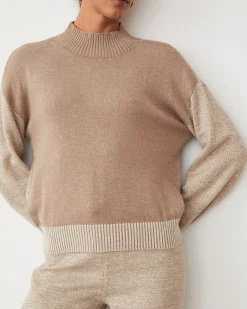 MONROW Organic Cotton Cashmere Funnel Neck Sweater WALNUT Hot