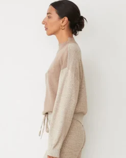 MONROW Organic Cotton Cashmere Funnel Neck Sweater WALNUT Hot