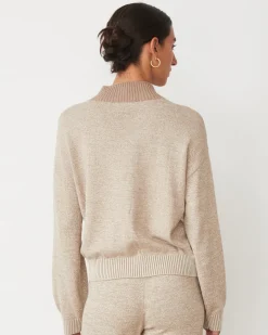 MONROW Organic Cotton Cashmere Funnel Neck Sweater WALNUT Hot
