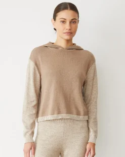 MONROW Organic Cotton Cashmere Hooded Sweater WALNUT New