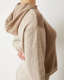 MONROW Organic Cotton Cashmere Hooded Sweater WALNUT New