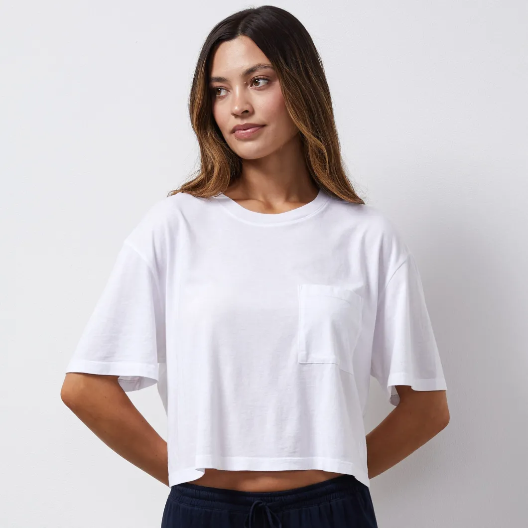 MONROW Organic Jersey Crop Pocket Tee WHITE Fashion
