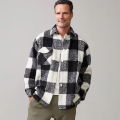 MONROW Plaid Flannel Shacket BLACK/NATURAL Hot