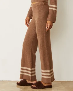 MONROW Plush Stripe Straight Leg Sweat LATTE Cheap