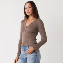 MONROW Rib Henley Sweater COCOA Store