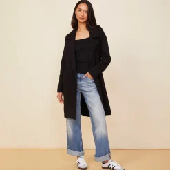 MONROW Seamed Fleece Coat BLACK Fashion