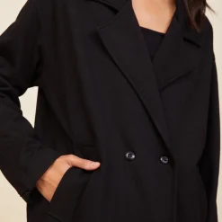 MONROW Seamed Fleece Coat BLACK Fashion