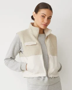 MONROW Sherpa Zip Up Vest BONE Clearance